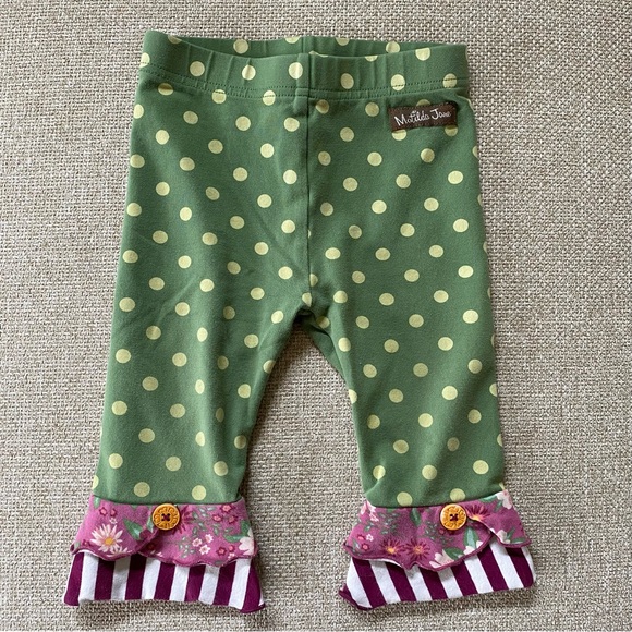 Green Polka Dot Baby Leggings with Ruffles - Picture 1 of 6